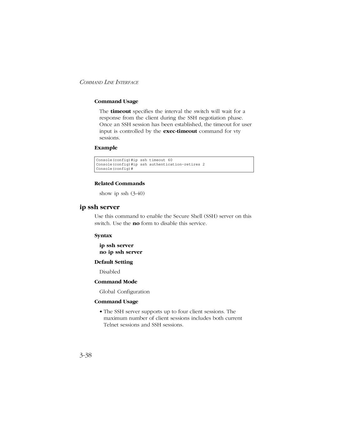 SMC Networks 10/100/1000 SMCGS8P-Smart manual Syntax Ip ssh server no ip ssh server Default Setting 