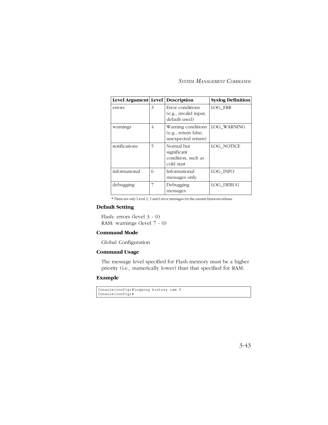 SMC Networks 10/100/1000 SMCGS8P-Smart manual Flash errors level 3 RAM warnings level 7 