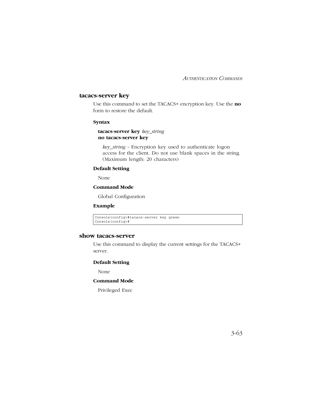 SMC Networks 10/100/1000 SMCGS8P-Smart manual Tacacs-server key, Show tacacs-server 