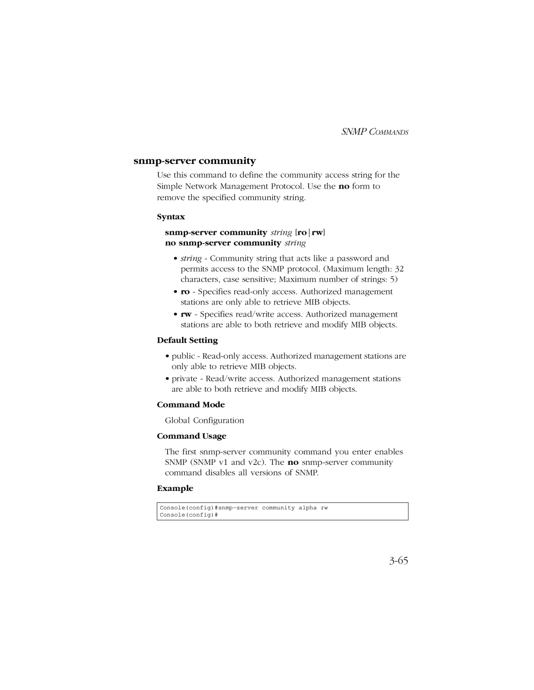 SMC Networks 10/100/1000 SMCGS8P-Smart manual Snmp-server community, Command Usage 