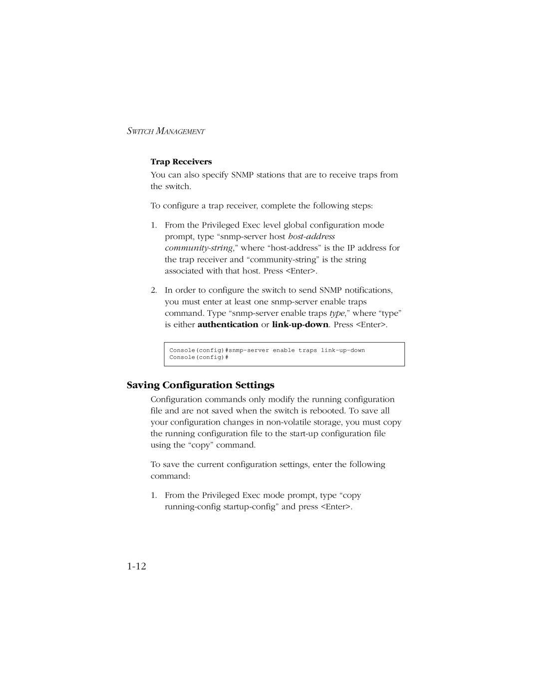 SMC Networks 10/100/1000 SMCGS8P-Smart manual Saving Configuration Settings, Trap Receivers 