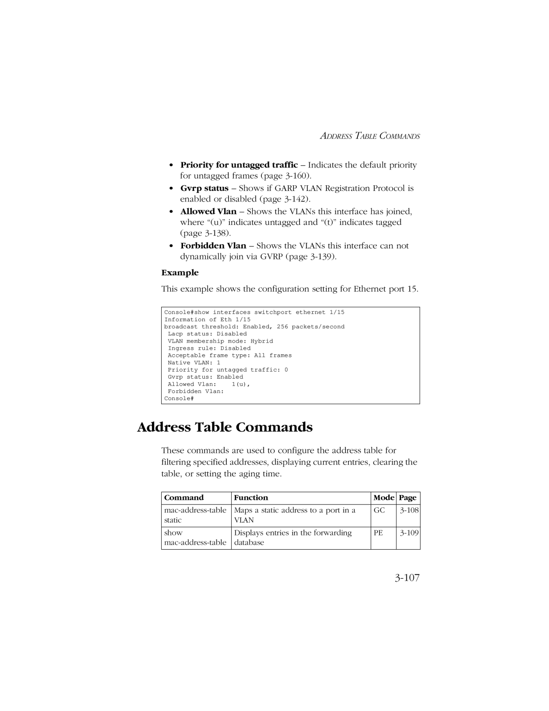 SMC Networks 10/100/1000 SMCGS8P-Smart manual Address Table Commands, 107 