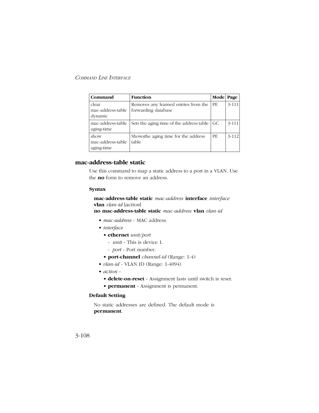 SMC Networks 10/100/1000 SMCGS8P-Smart manual Mac-address-table static, Port-channel channel-idRange 