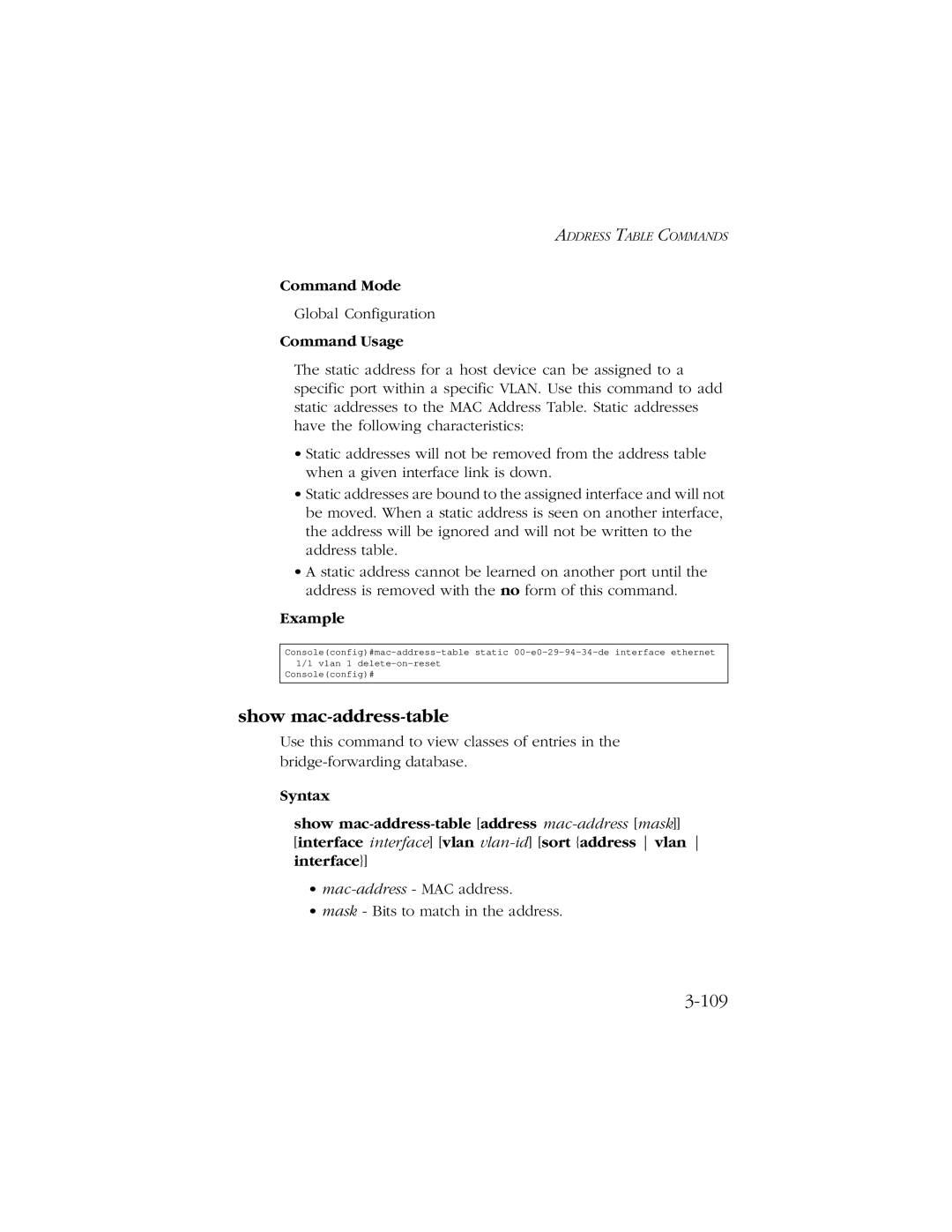 SMC Networks 10/100/1000 SMCGS8P-Smart manual Show mac-address-table, Command Mode 