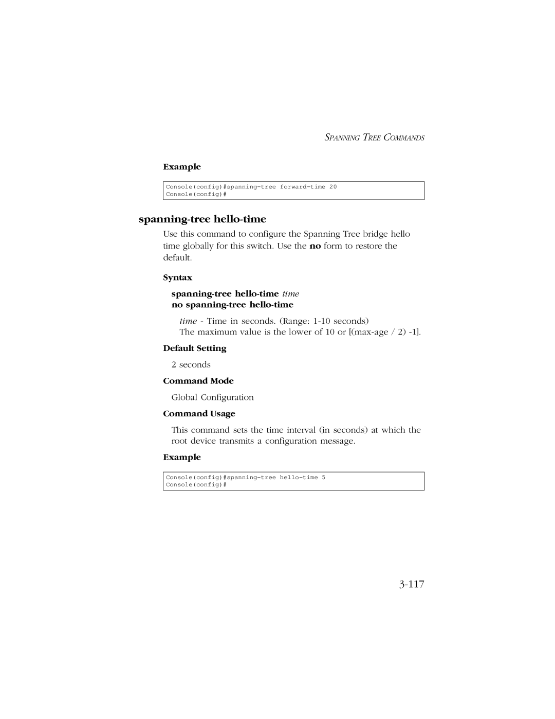 SMC Networks 10/100/1000 SMCGS8P-Smart manual Spanning-tree hello-time, 117 