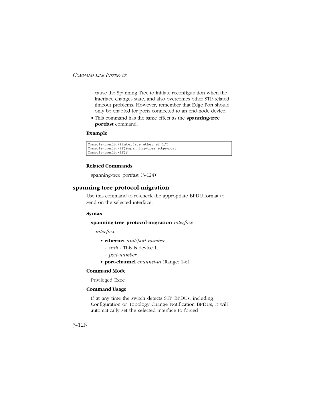 SMC Networks 10/100/1000 SMCGS8P-Smart manual Syntax Spanning-tree protocol-migration interface 