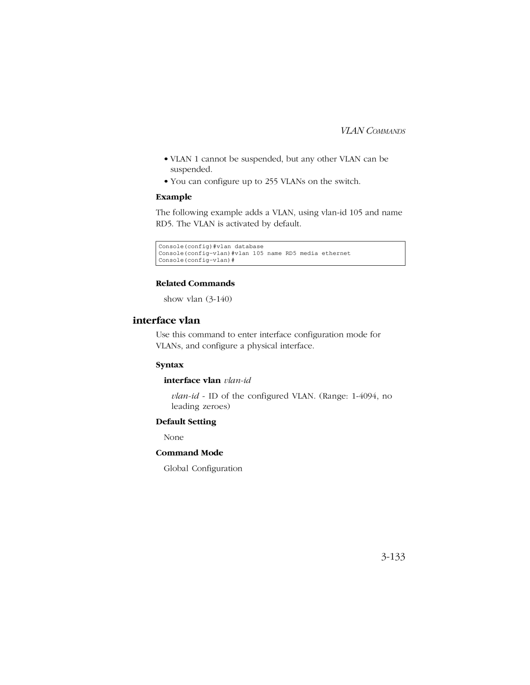 SMC Networks 10/100/1000 SMCGS8P-Smart manual Syntax Interface vlan vlan-id 