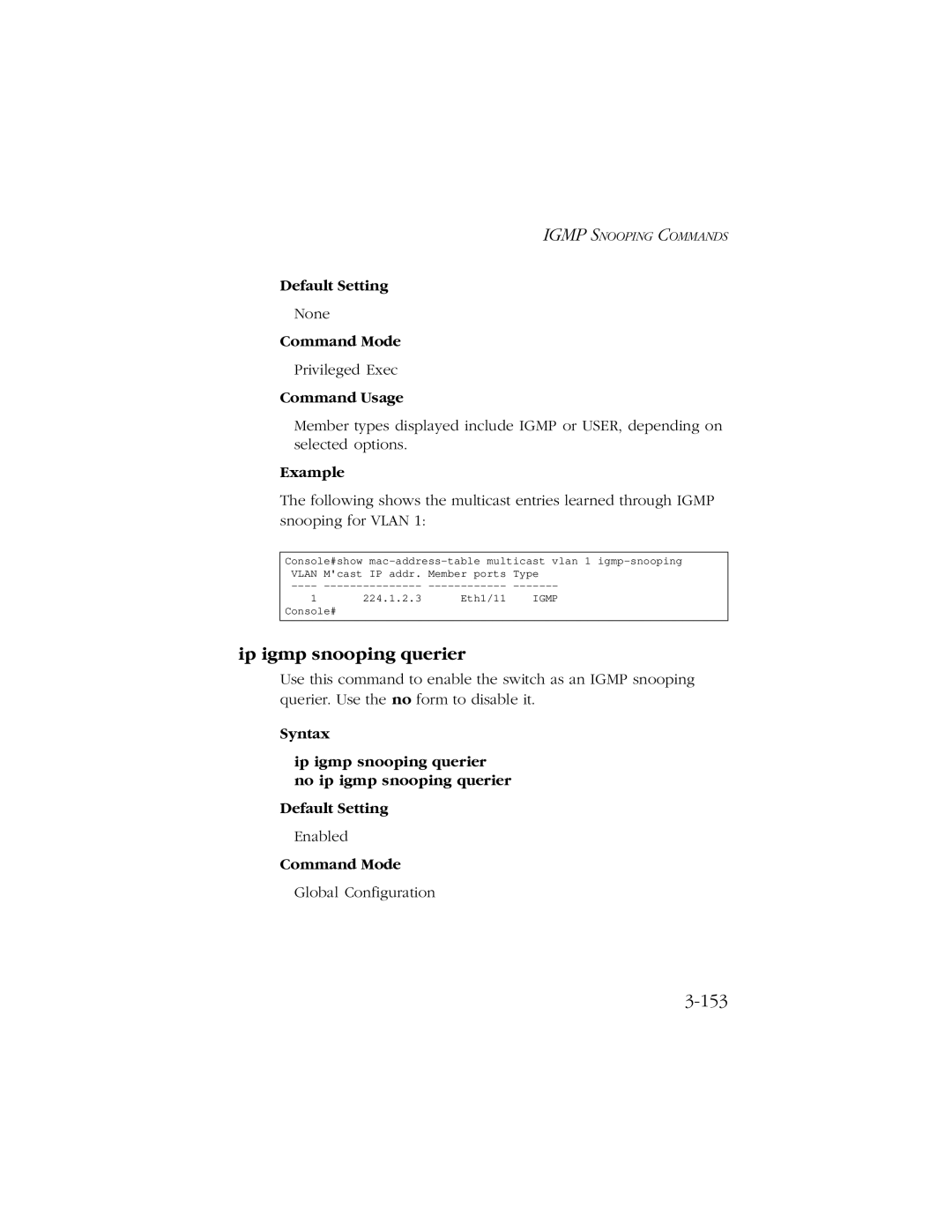 SMC Networks 10/100/1000 SMCGS8P-Smart manual Ip igmp snooping querier, 153 