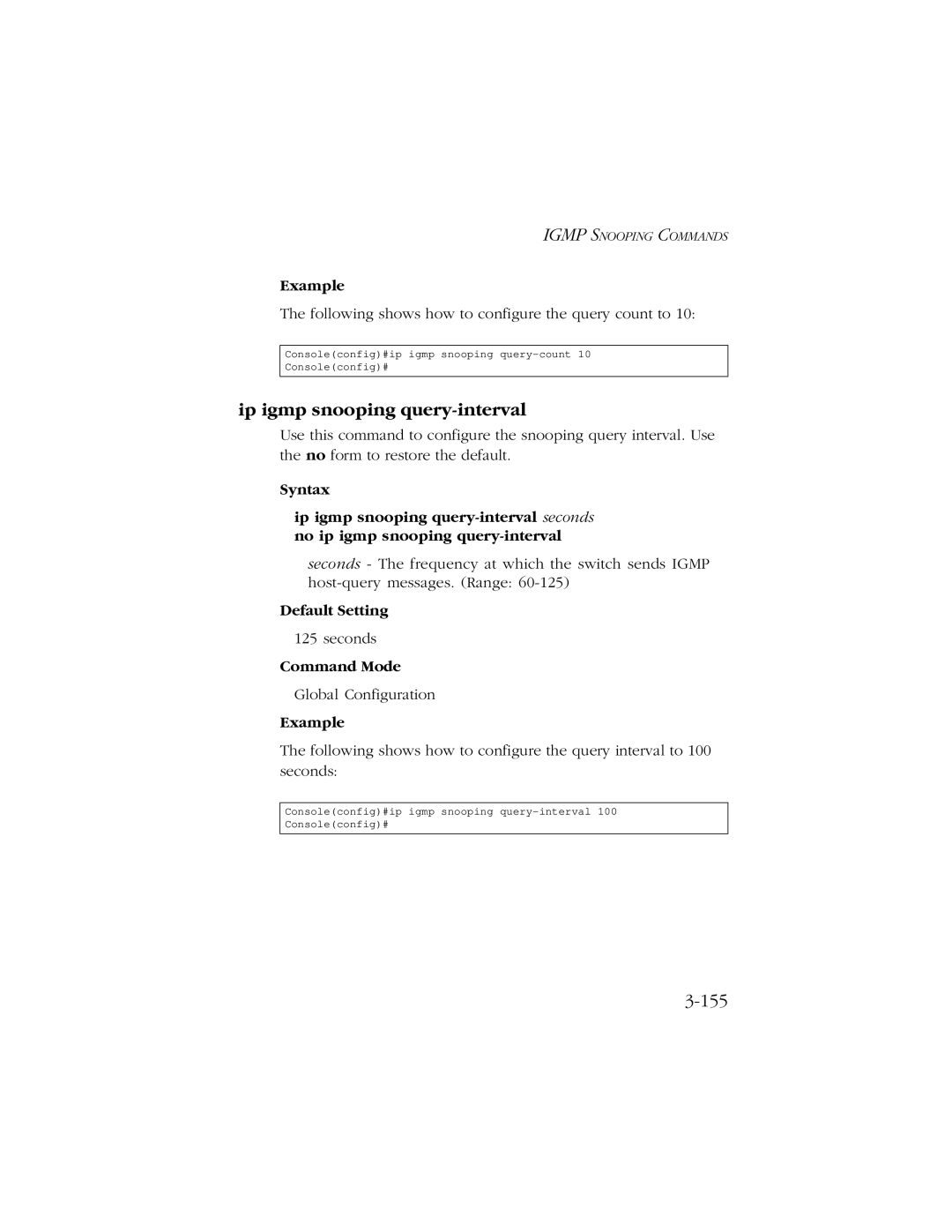 SMC Networks 10/100/1000 SMCGS8P-Smart manual Ip igmp snooping query-interval, 155 