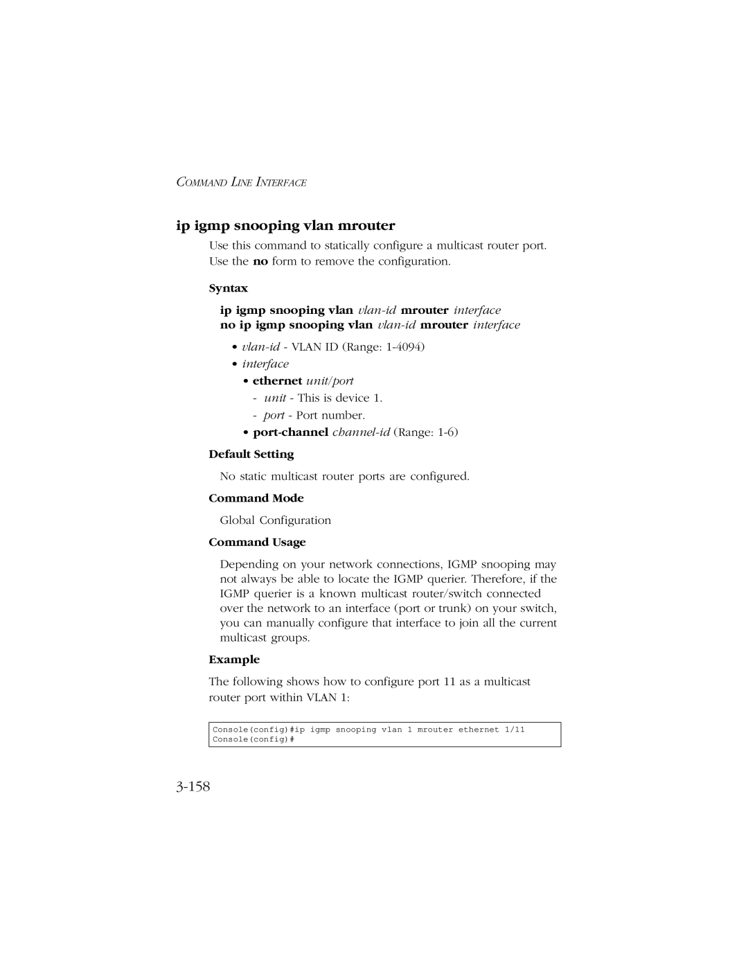 SMC Networks 10/100/1000 SMCGS8P-Smart manual Ip igmp snooping vlan mrouter, 158 