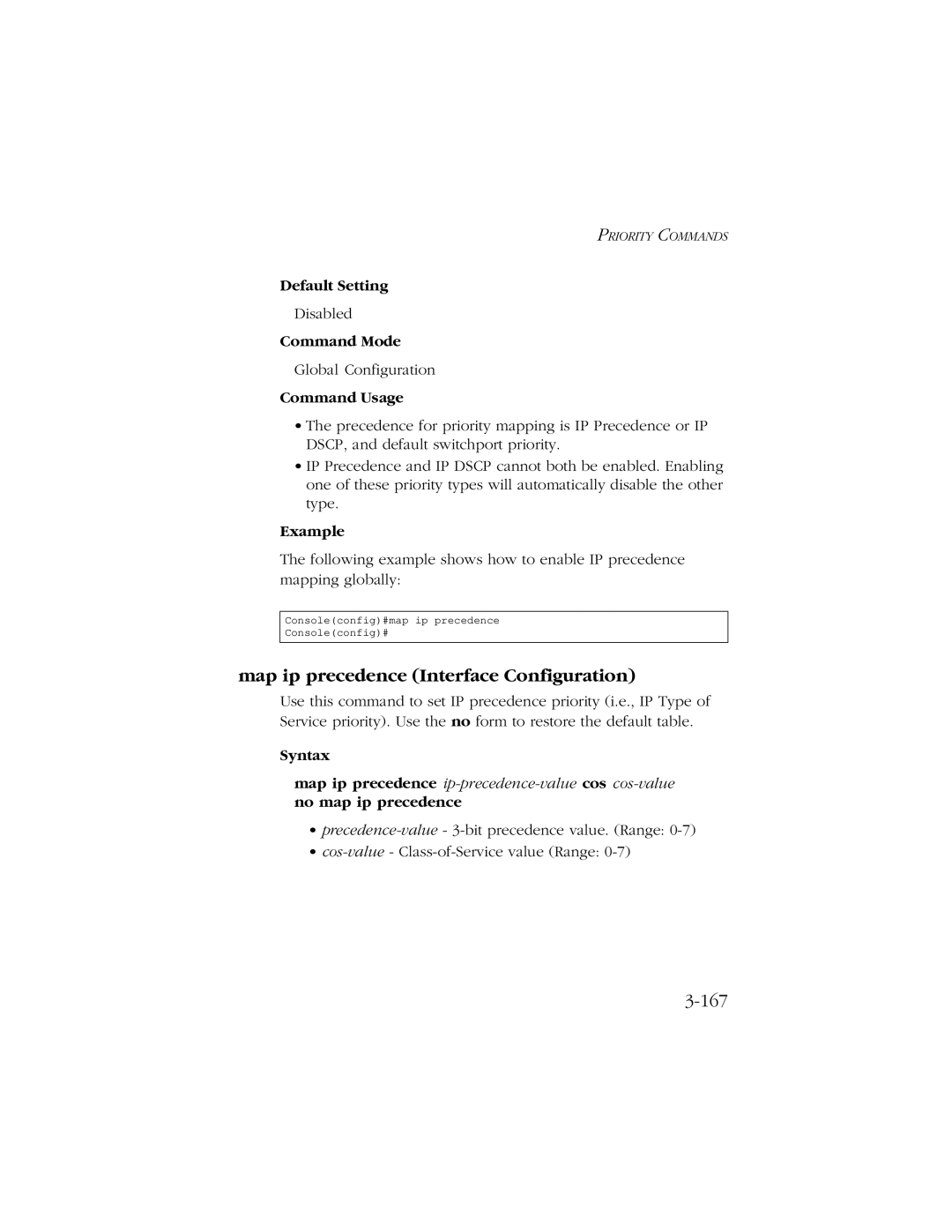 SMC Networks 10/100/1000 SMCGS8P-Smart manual Map ip precedence Interface Configuration, 167 