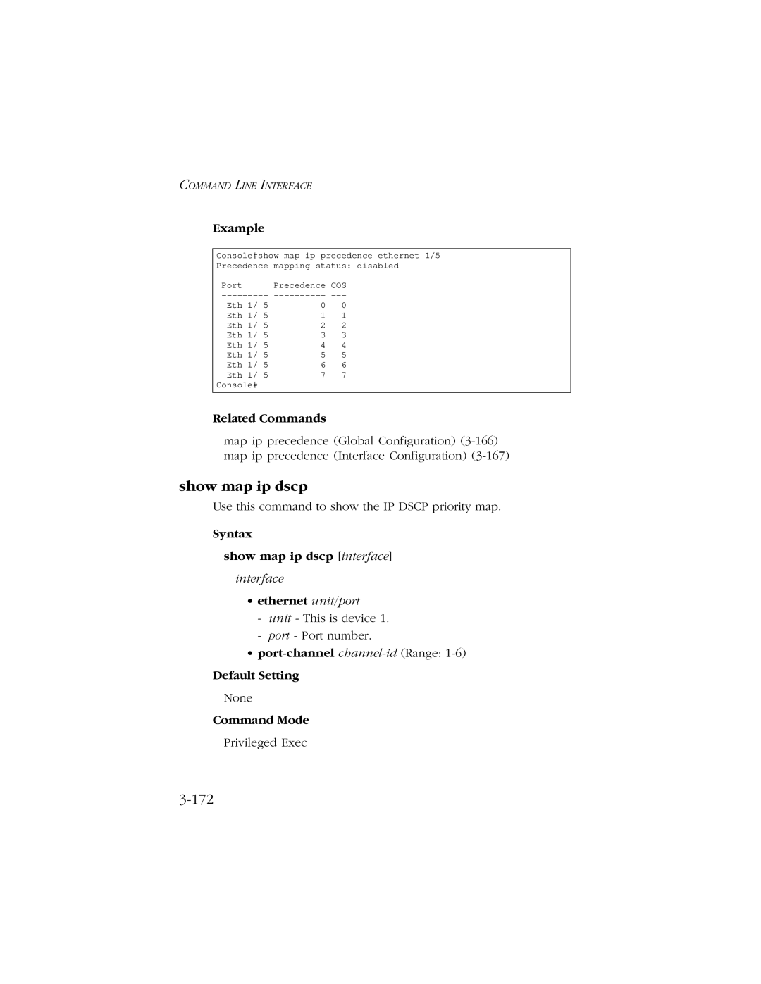 SMC Networks 10/100/1000 SMCGS8P-Smart manual 172, Syntax Show map ip dscp interface 