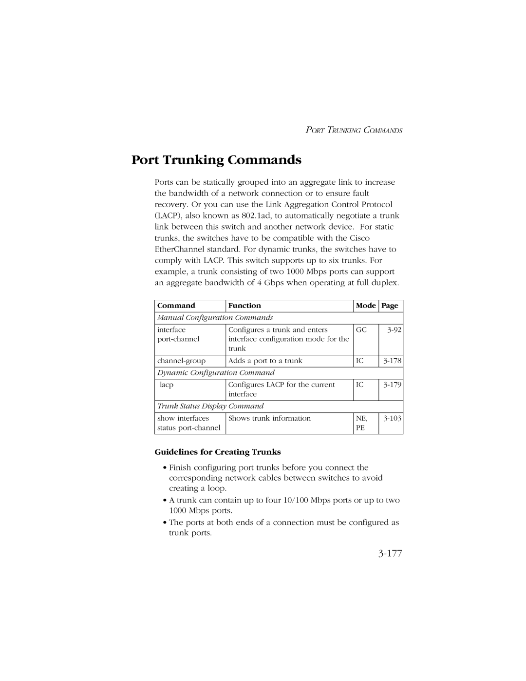 SMC Networks 10/100/1000 SMCGS8P-Smart manual Port Trunking Commands, 177, Guidelines for Creating Trunks 