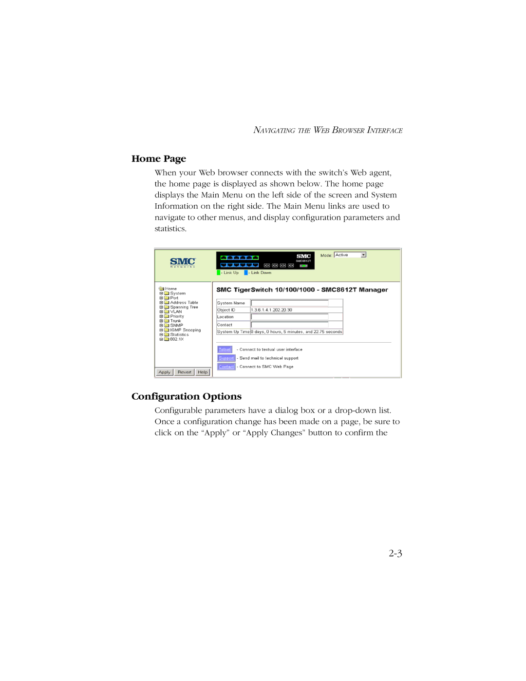 SMC Networks 10/100/1000 SMCGS8P-Smart manual Home, Configuration Options 