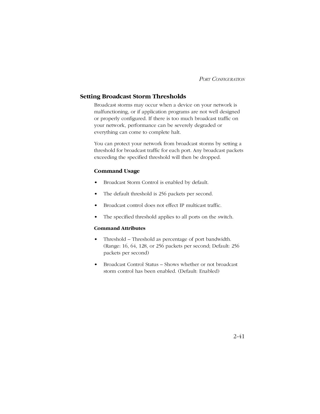 SMC Networks 10/100/1000 SMCGS8P-Smart manual Setting Broadcast Storm Thresholds, Command Attributes 