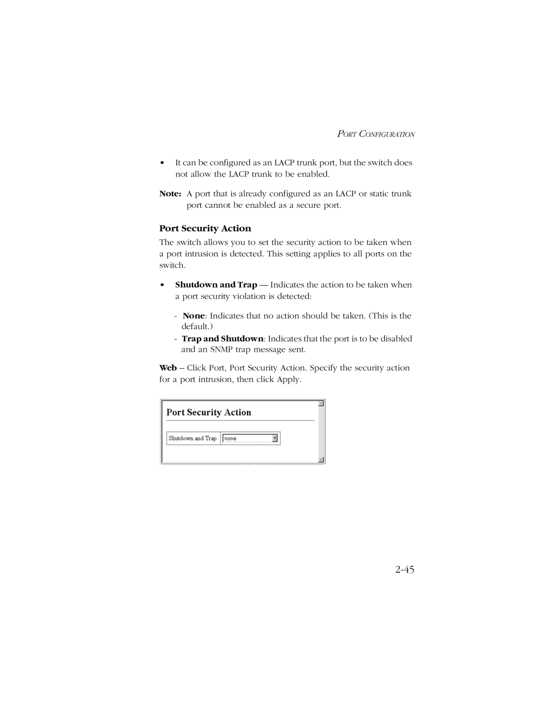 SMC Networks 10/100/1000 SMCGS8P-Smart manual Port Security Action 