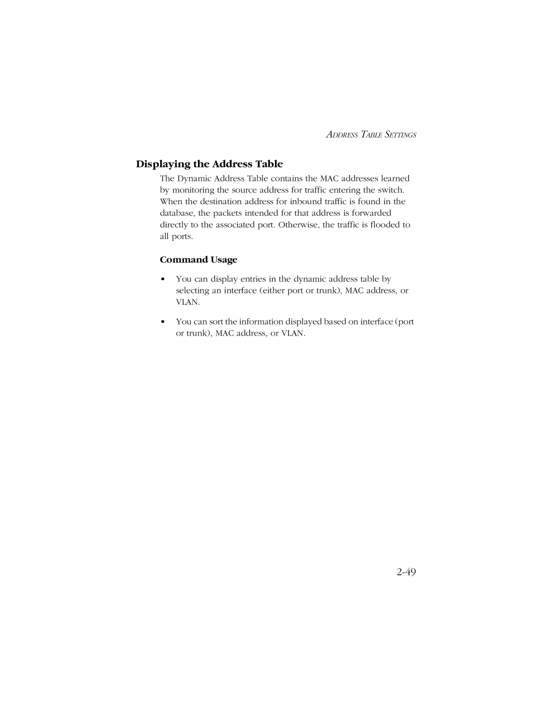 SMC Networks 10/100/1000 SMCGS8P-Smart manual Displaying the Address Table 