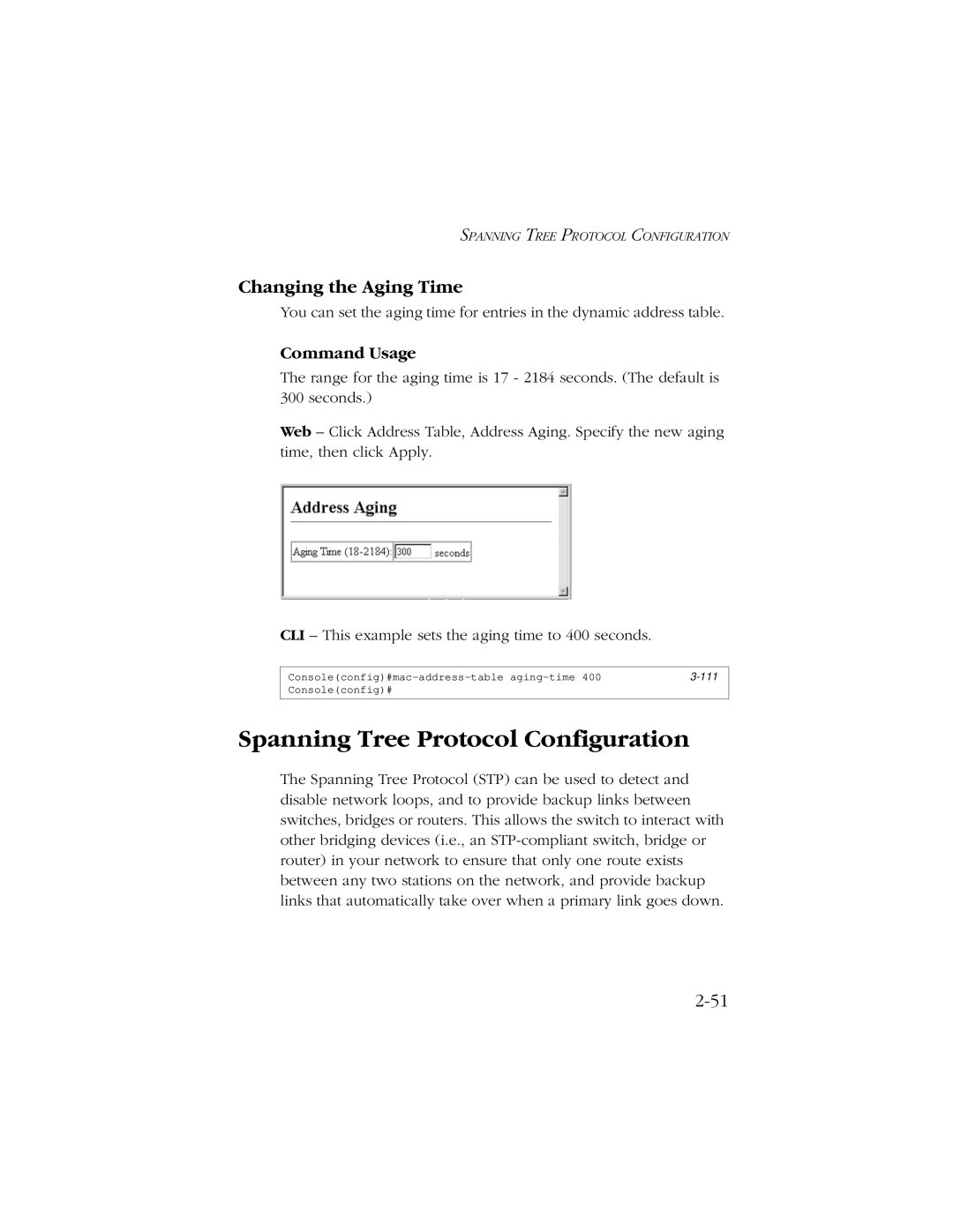 SMC Networks 10/100/1000 SMCGS8P-Smart manual Spanning Tree Protocol Configuration, Changing the Aging Time 