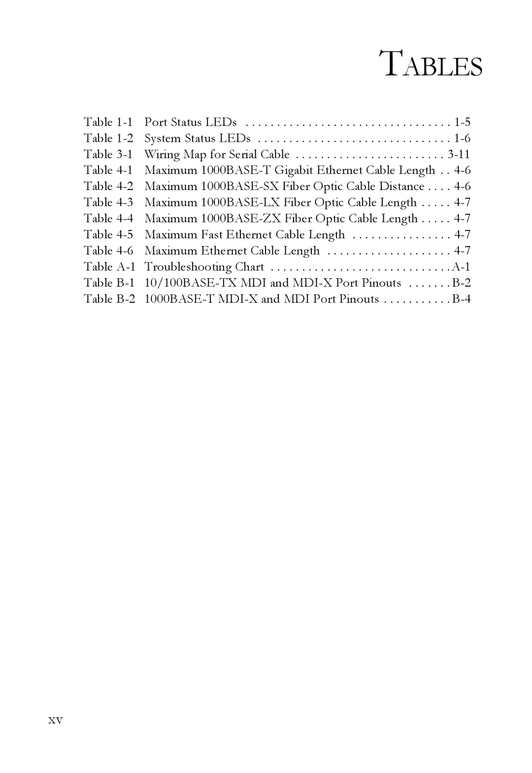 SMC Networks 10G manual Tables 