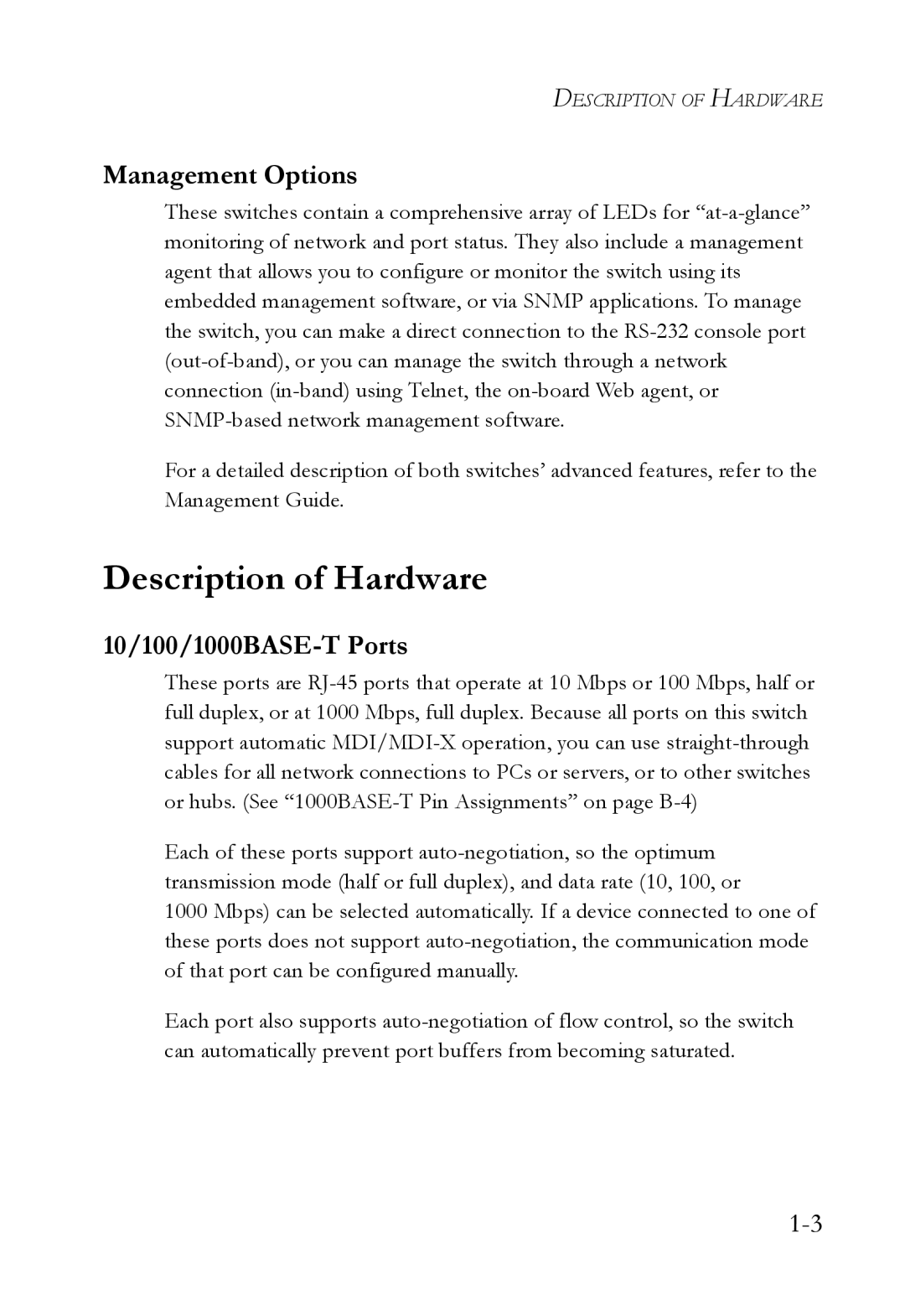 SMC Networks 10G manual Description of Hardware, Management Options, 10/100/1000BASE-T Ports 