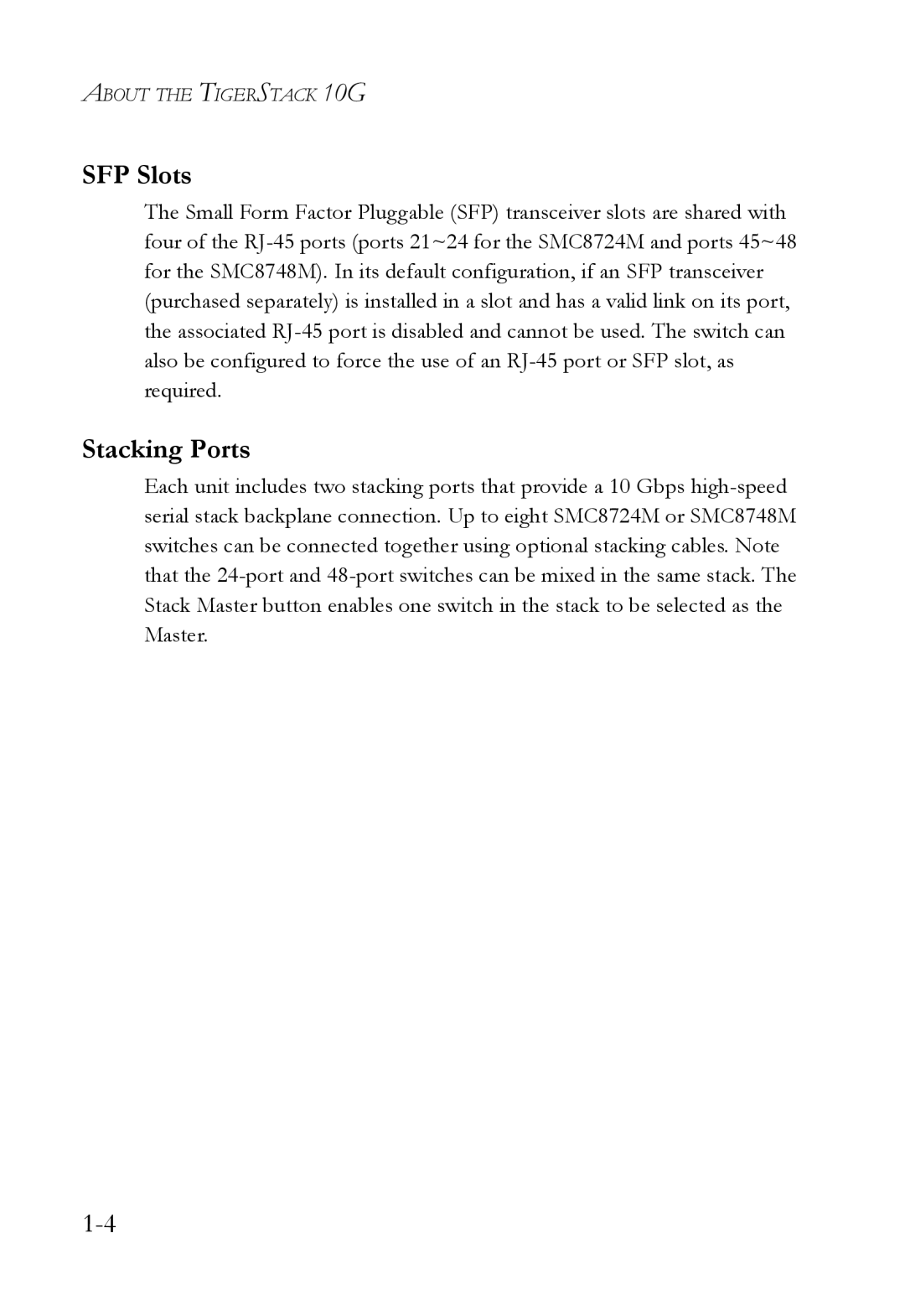 SMC Networks 10G manual SFP Slots, Stacking Ports 