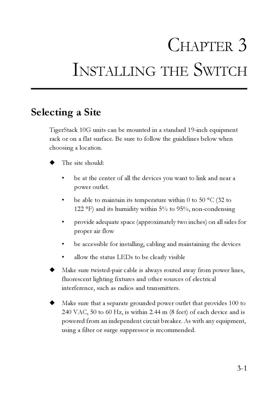 SMC Networks 10G manual Installing the Switch, Selecting a Site 