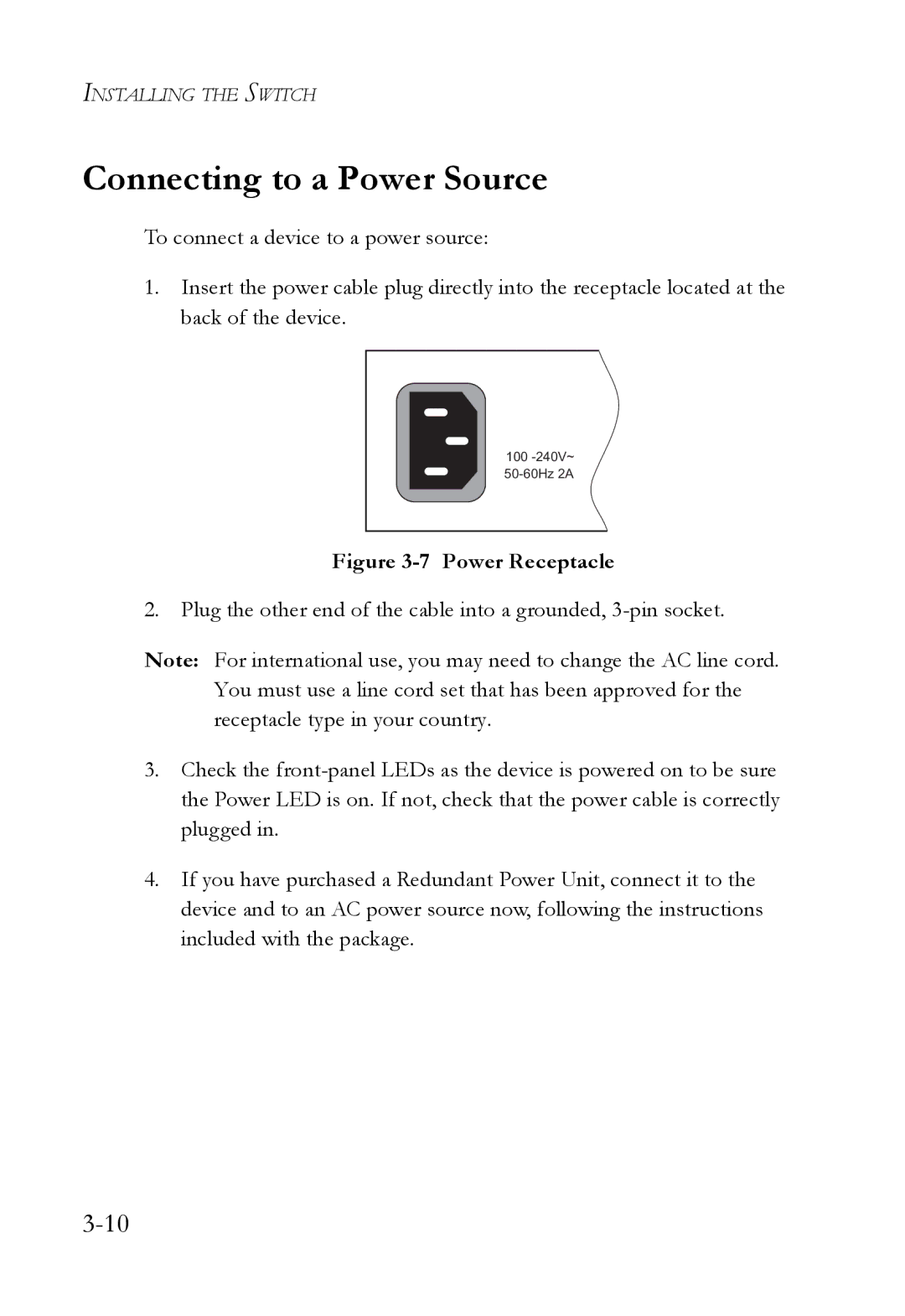 SMC Networks 10G manual Connecting to a Power Source, Power Receptacle 