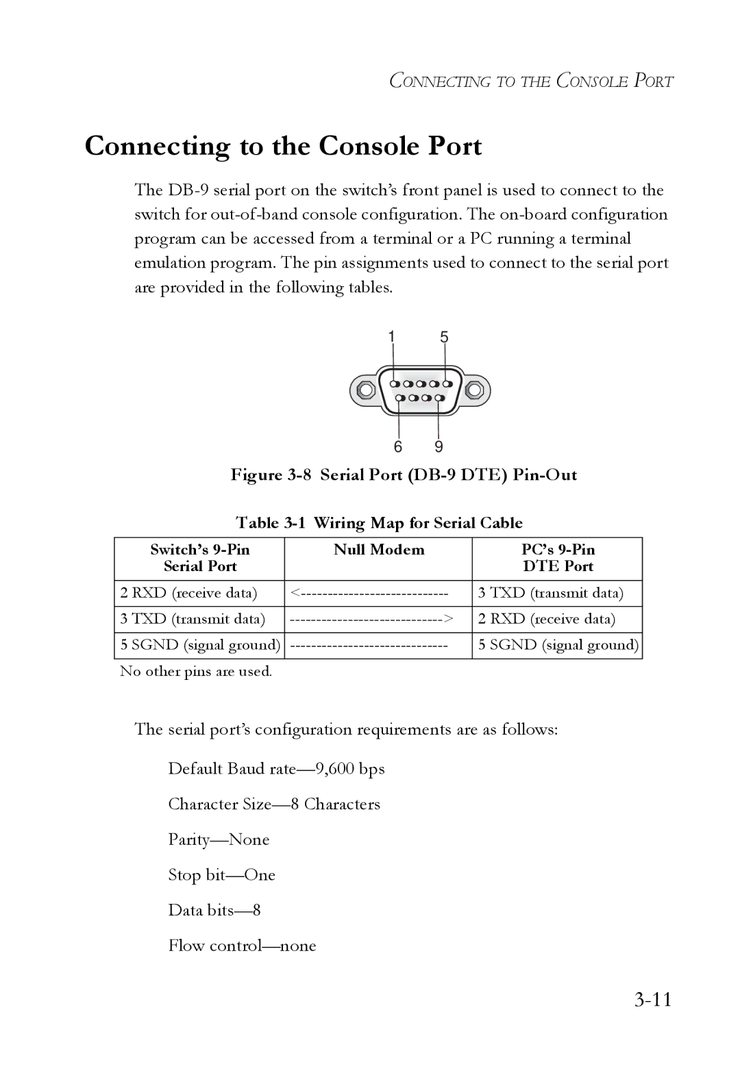 SMC Networks 10G manual Connecting to the Console Port, Serial Port DB-9 DTE Pin-Out 