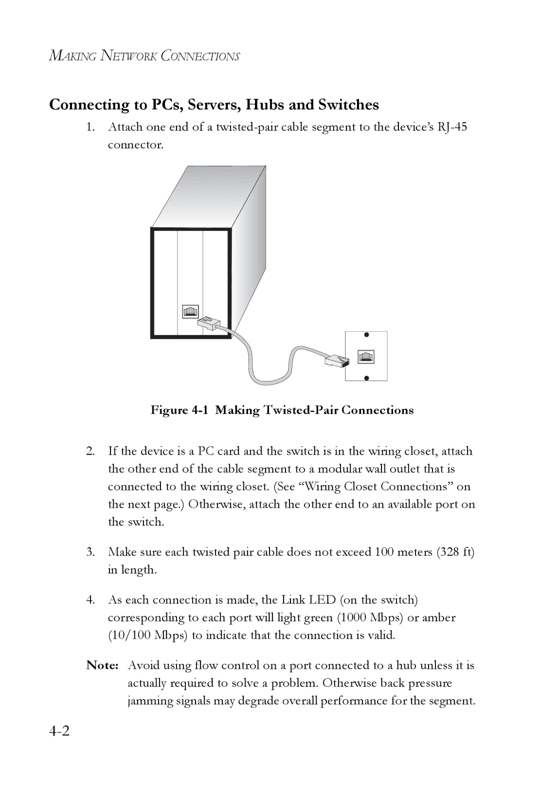 SMC Networks 10G manual Connecting to PCs, Servers, Hubs and Switches, Making Twisted-Pair Connections 