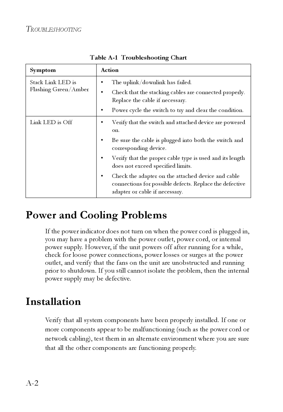 SMC Networks 10G manual Power and Cooling Problems, Installation 