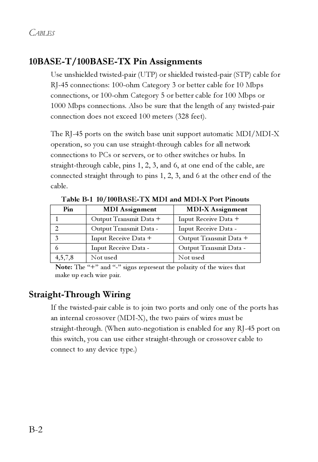 SMC Networks 10G manual 10BASE-T/100BASE-TX Pin Assignments, Straight-Through Wiring 