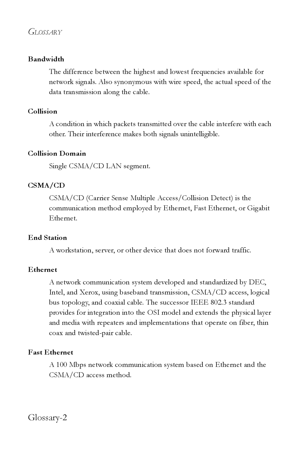 SMC Networks 10G manual Bandwidth, Collision Domain, End Station, Fast Ethernet 