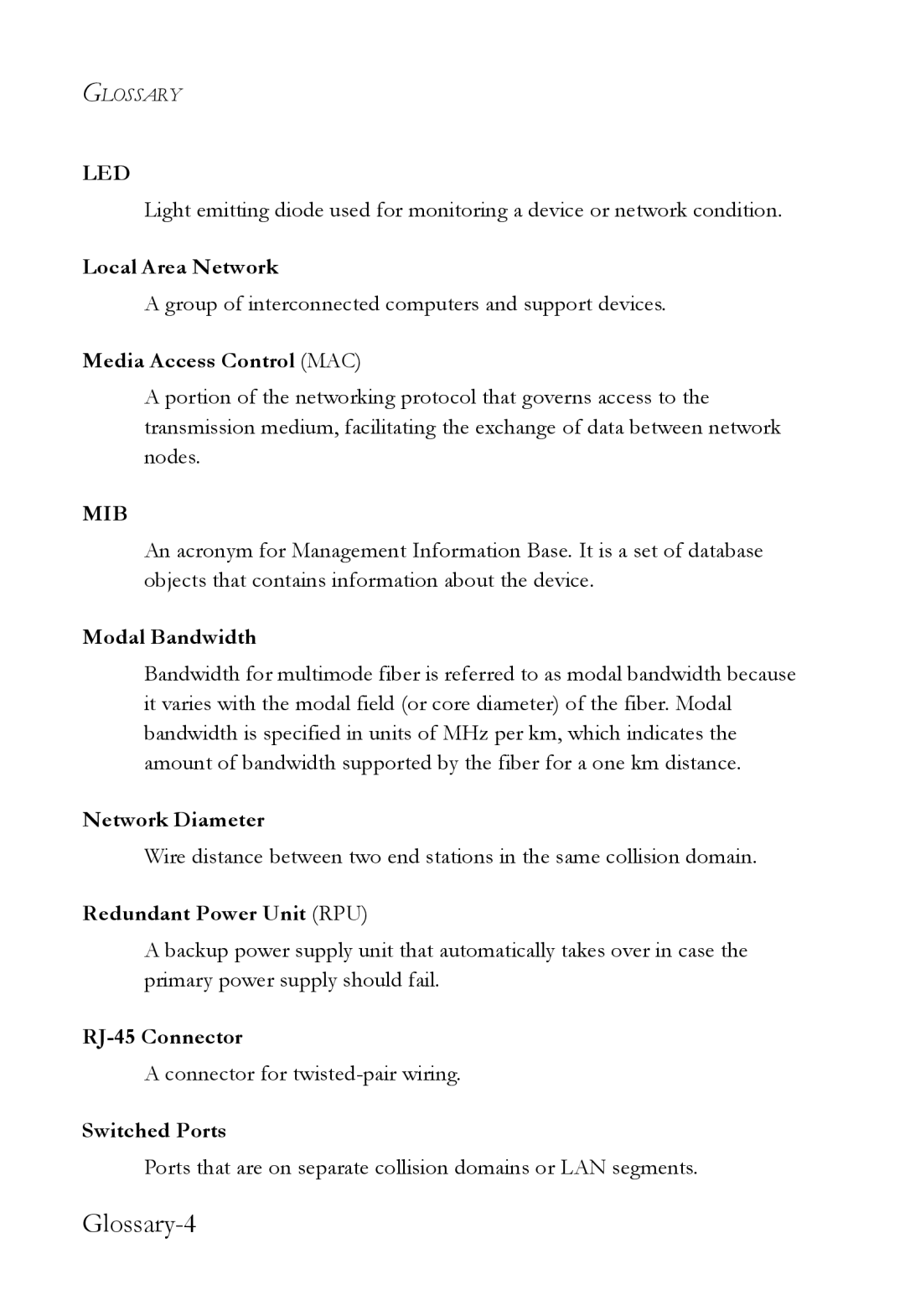 SMC Networks 10G Local Area Network, Media Access Control MAC, Modal Bandwidth, Network Diameter, Redundant Power Unit RPU 