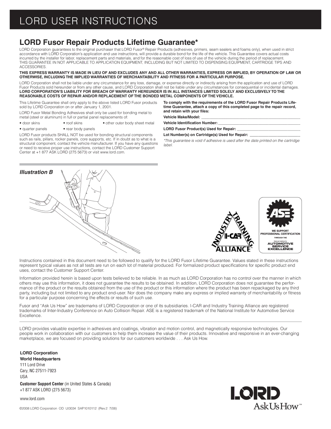 SMC Networks 117 manual Lord Fusor Repair Products Lifetime Guarantee, Fusor Repair Procedures 31.0 Pg 