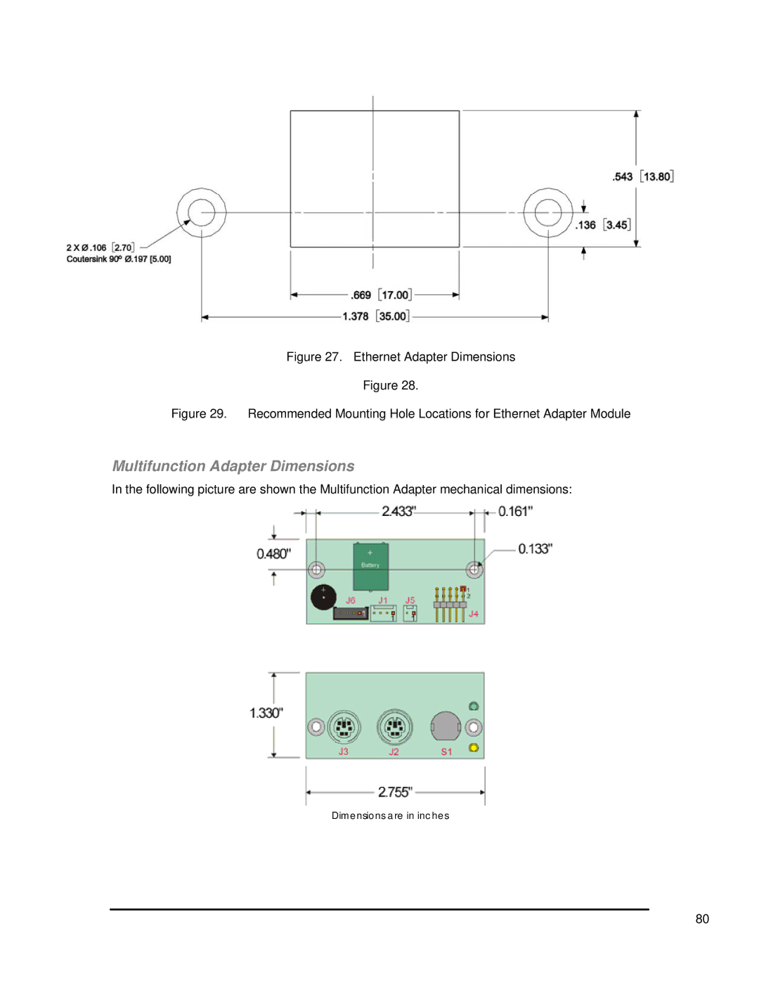 SMC Networks 1232 Series user manual Multifunction Adapter Dimensions, Ethernet Adapter Dimensions 