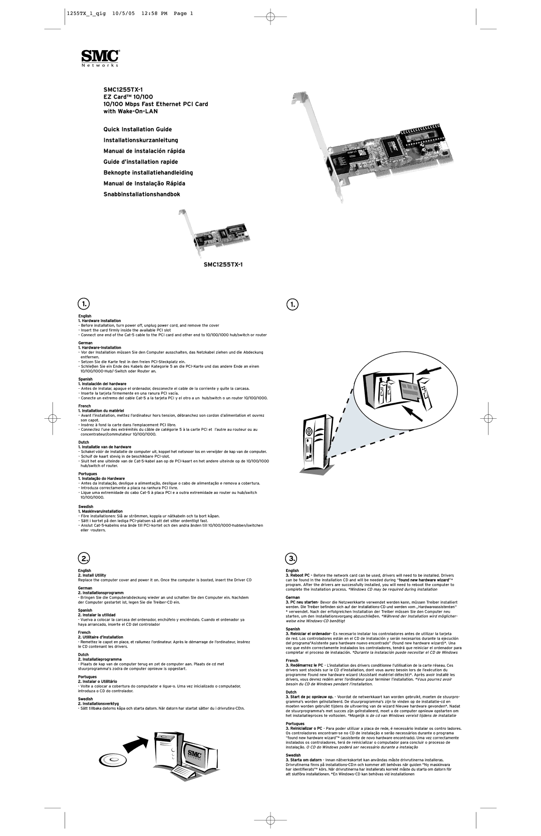 SMC Networks 1255TX-1 manual 1255TX1qig 10/5/05 1258 PM 