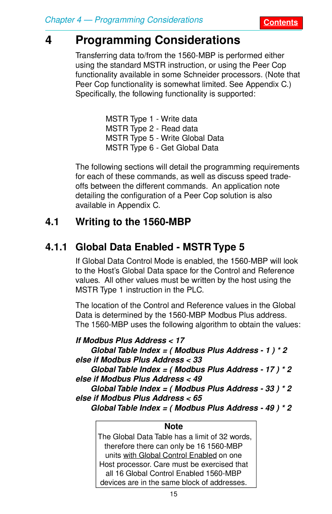 SMC Networks user manual Programming Considerations, Writing to the 1560-MBP Global Data Enabled Mstr Type 