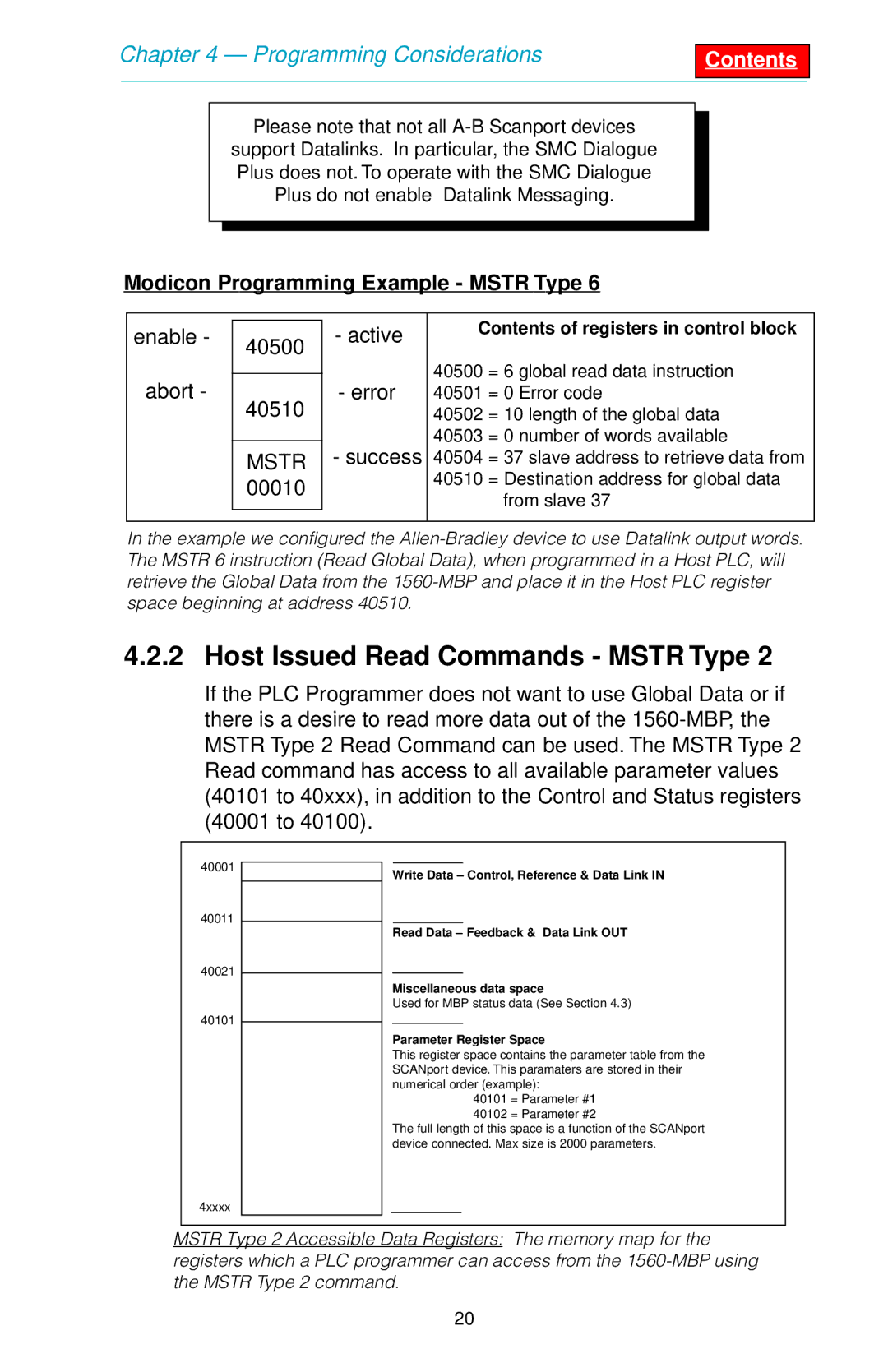 SMC Networks 1560 user manual Host Issued Read Commands Mstr Type, Enable 40500 Active, 40510, 00010 