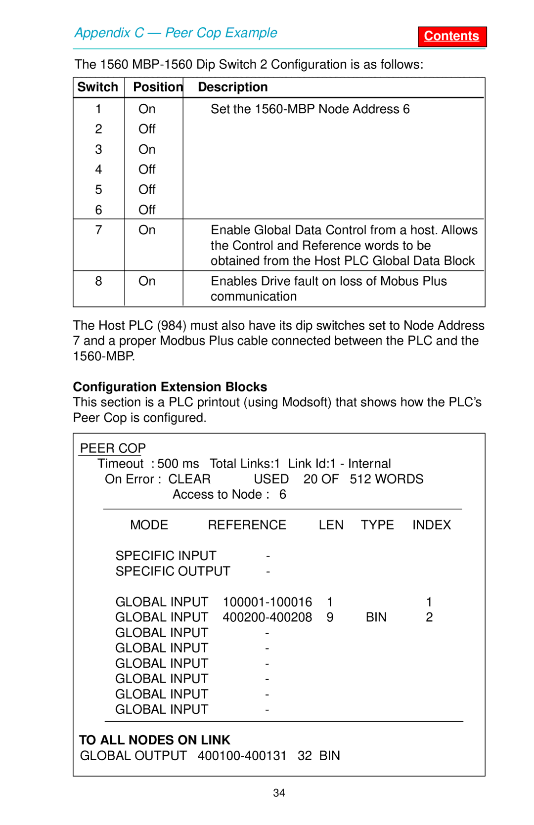 SMC Networks 1560 user manual Switch Position Description, Configuration Extension Blocks 