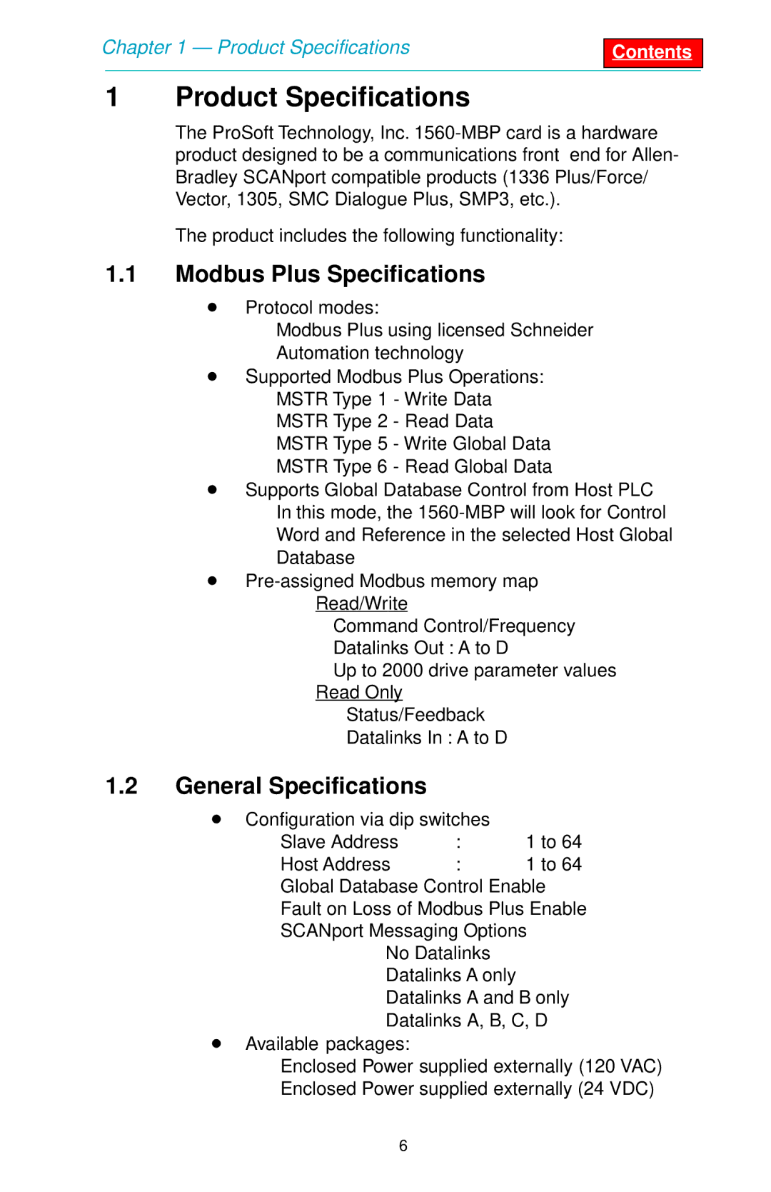 SMC Networks 1560 Product Specifications, Modbus Plus Specifications, General Specifications, Available packages 