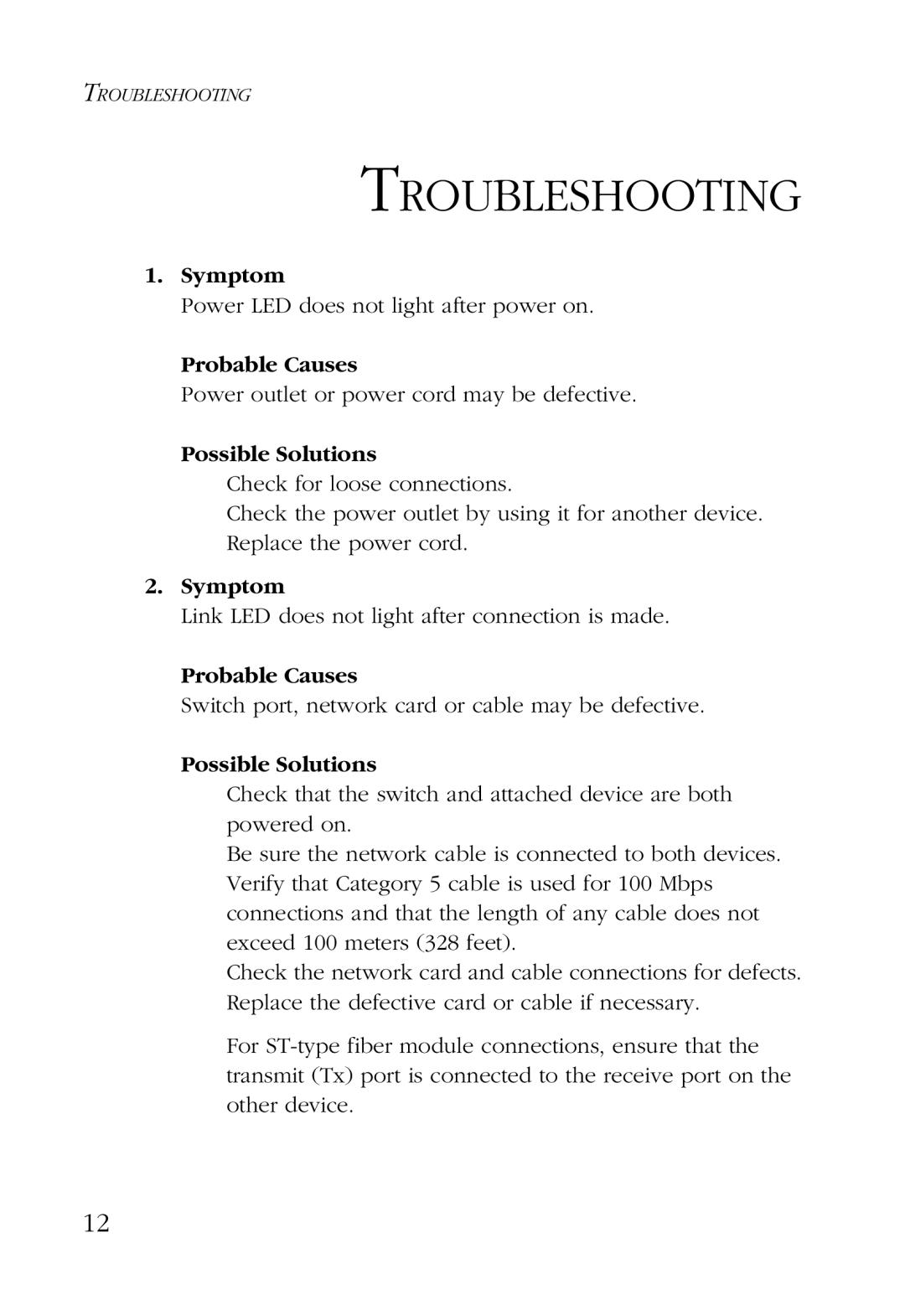 SMC Networks 24/16 manual Troubleshooting, Possible Solutions 