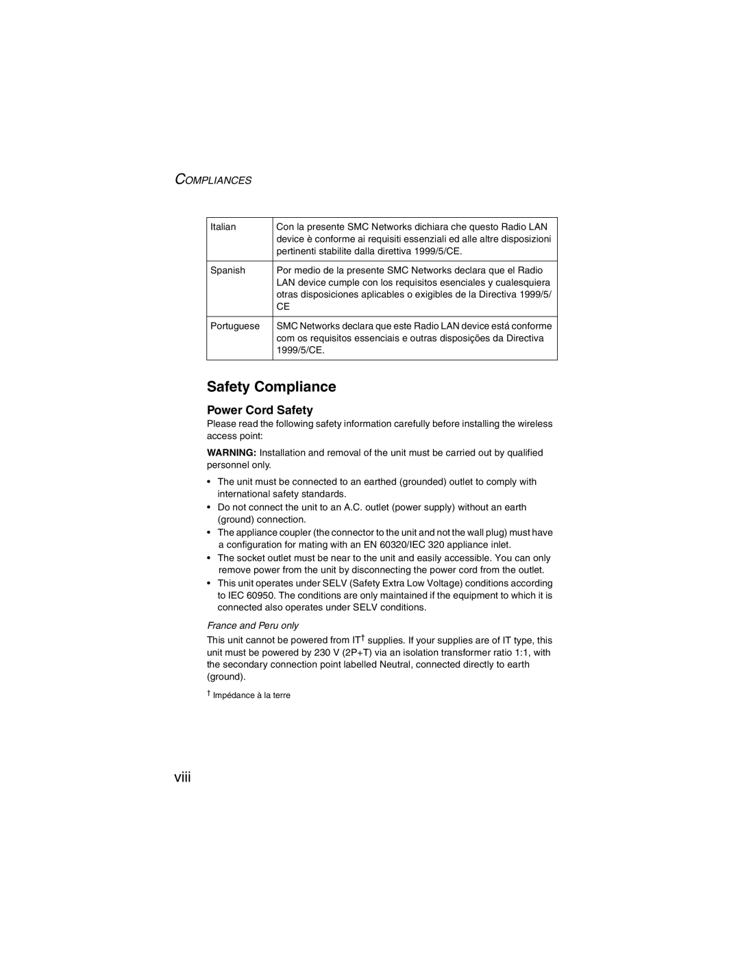 SMC Networks 2.4GHz/5GHz manual Safety Compliance, Power Cord Safety 