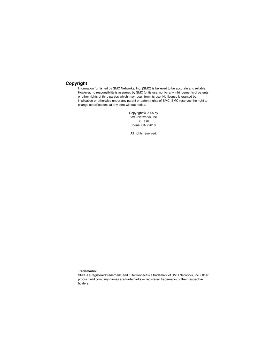 SMC Networks 2.4GHz/5GHz manual Copyright, Trademarks 