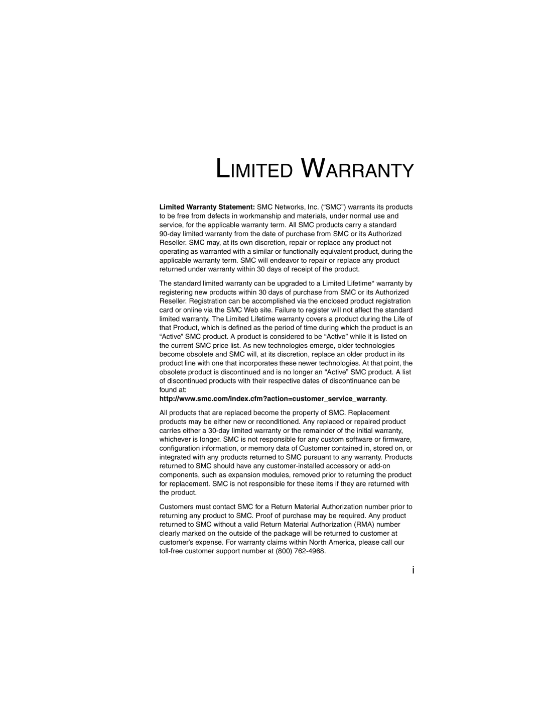 SMC Networks 2.4GHz/5GHz manual Limited Warranty 