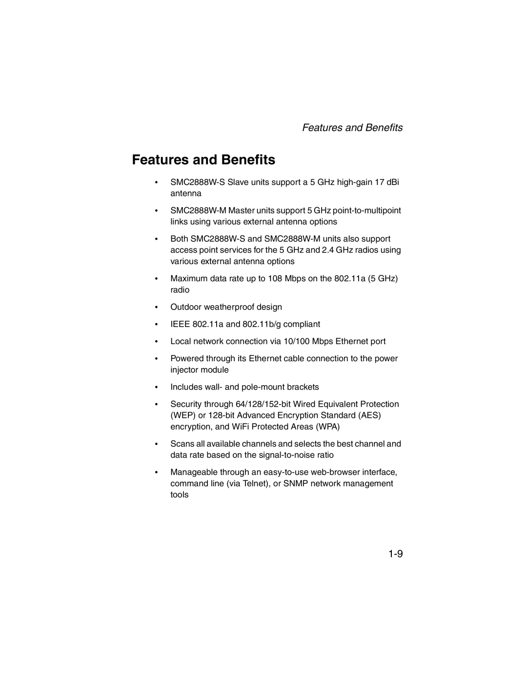 SMC Networks 2.4GHz/5GHz manual Features and Benefits 