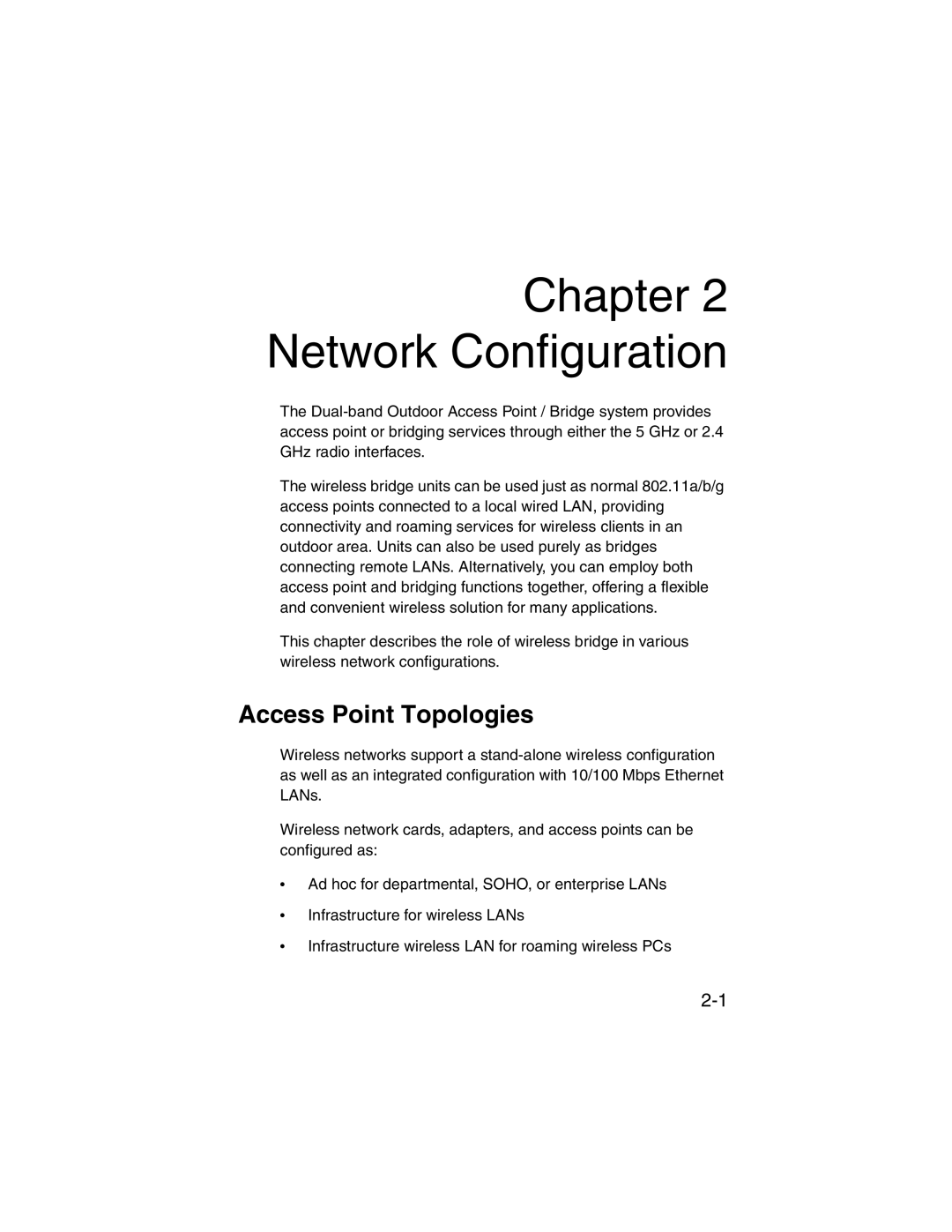 SMC Networks 2.4GHz/5GHz manual Network Configuration, Access Point Topologies 