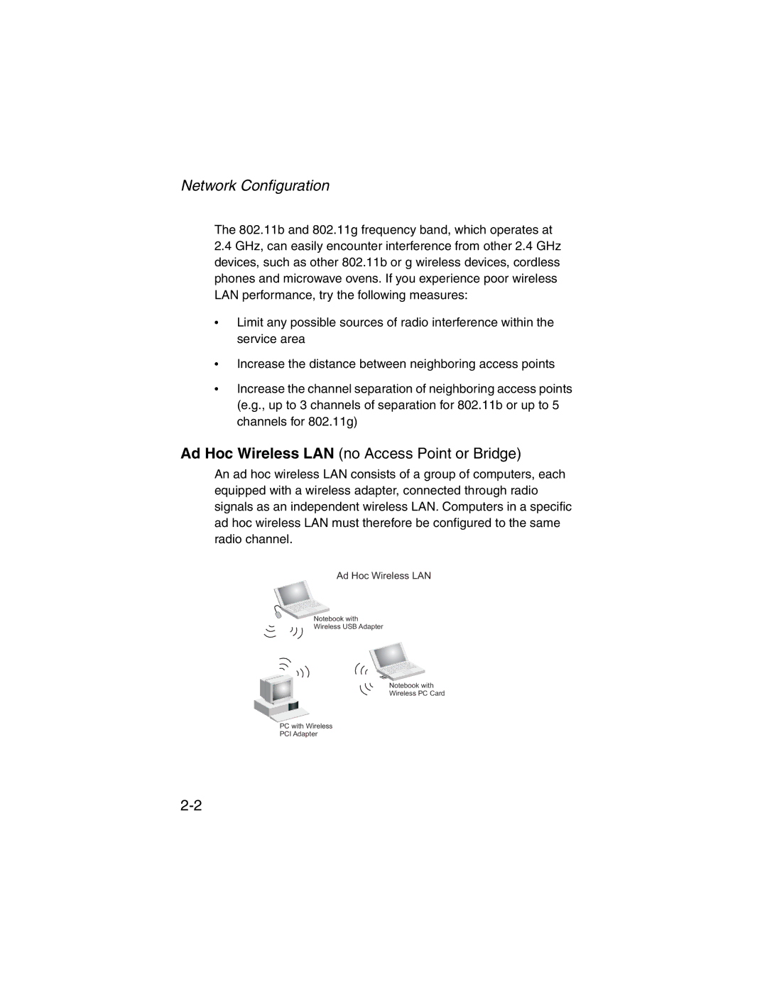 SMC Networks 2.4GHz/5GHz manual Network Configuration, Ad Hoc Wireless LAN no Access Point or Bridge 