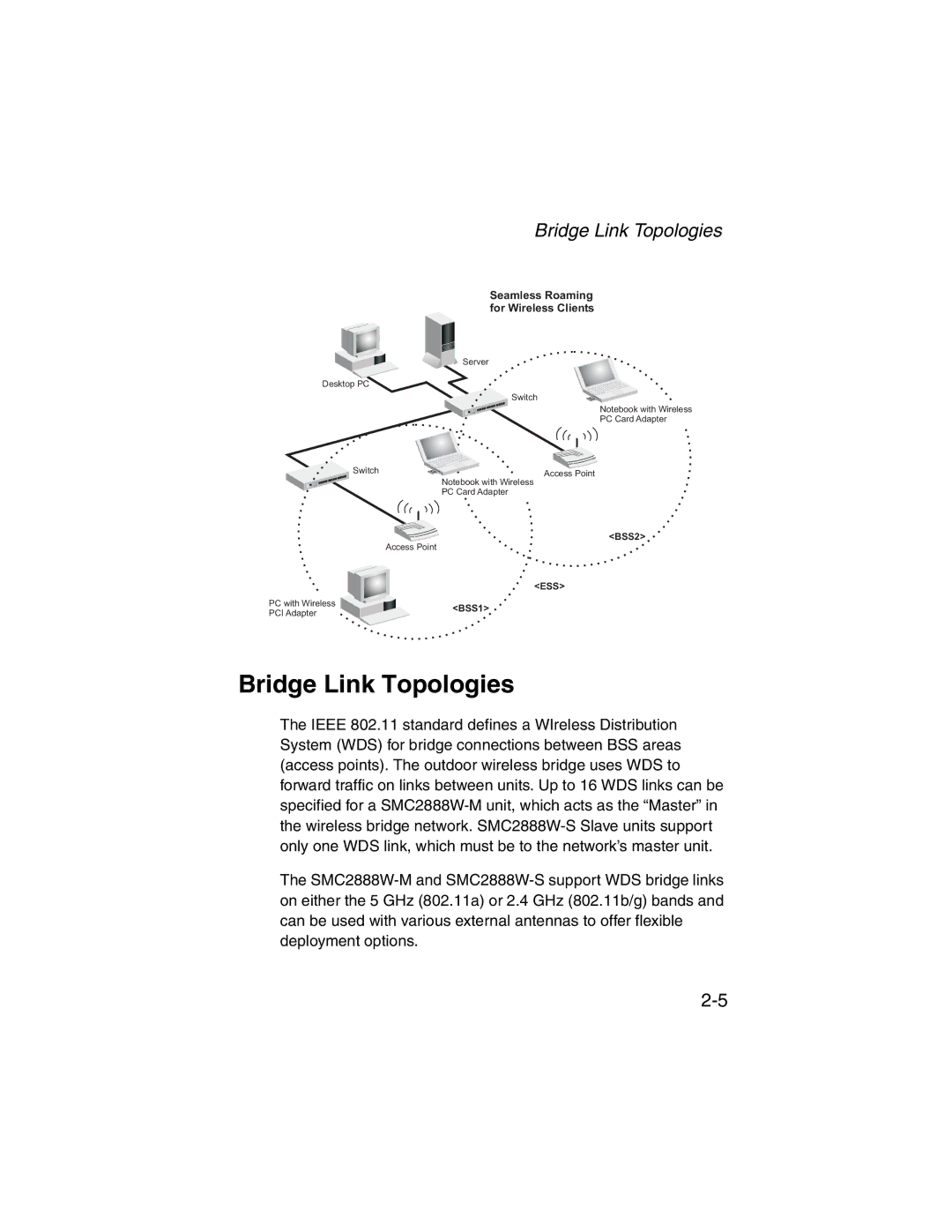 SMC Networks 2.4GHz/5GHz manual Bridge Link Topologies 