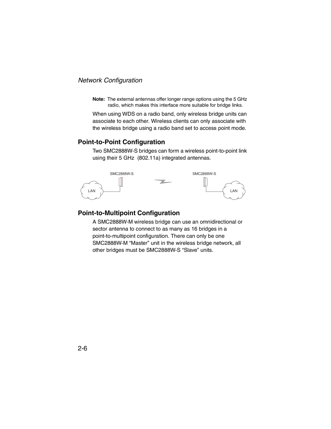 SMC Networks 2.4GHz/5GHz manual Point-to-Point Configuration, Point-to-Multipoint Configuration 