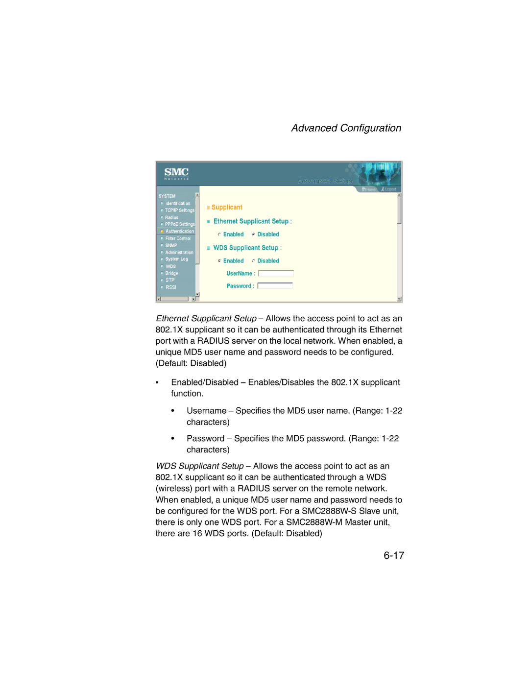 SMC Networks 2.4GHz/5GHz manual Advanced Configuration 